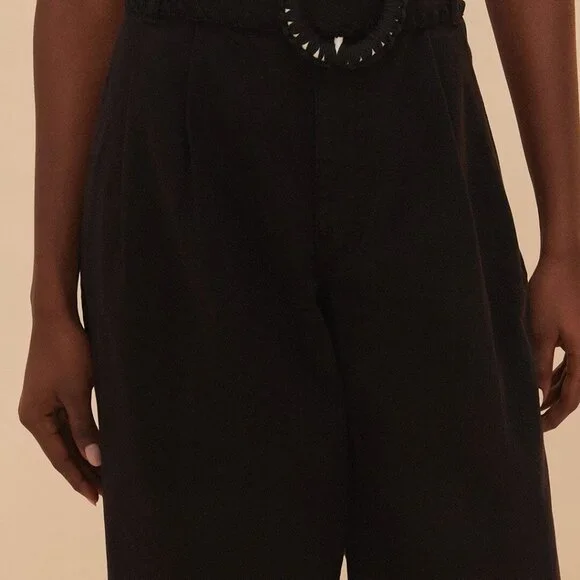 NWT32 Black Twill Belted Wide Pants